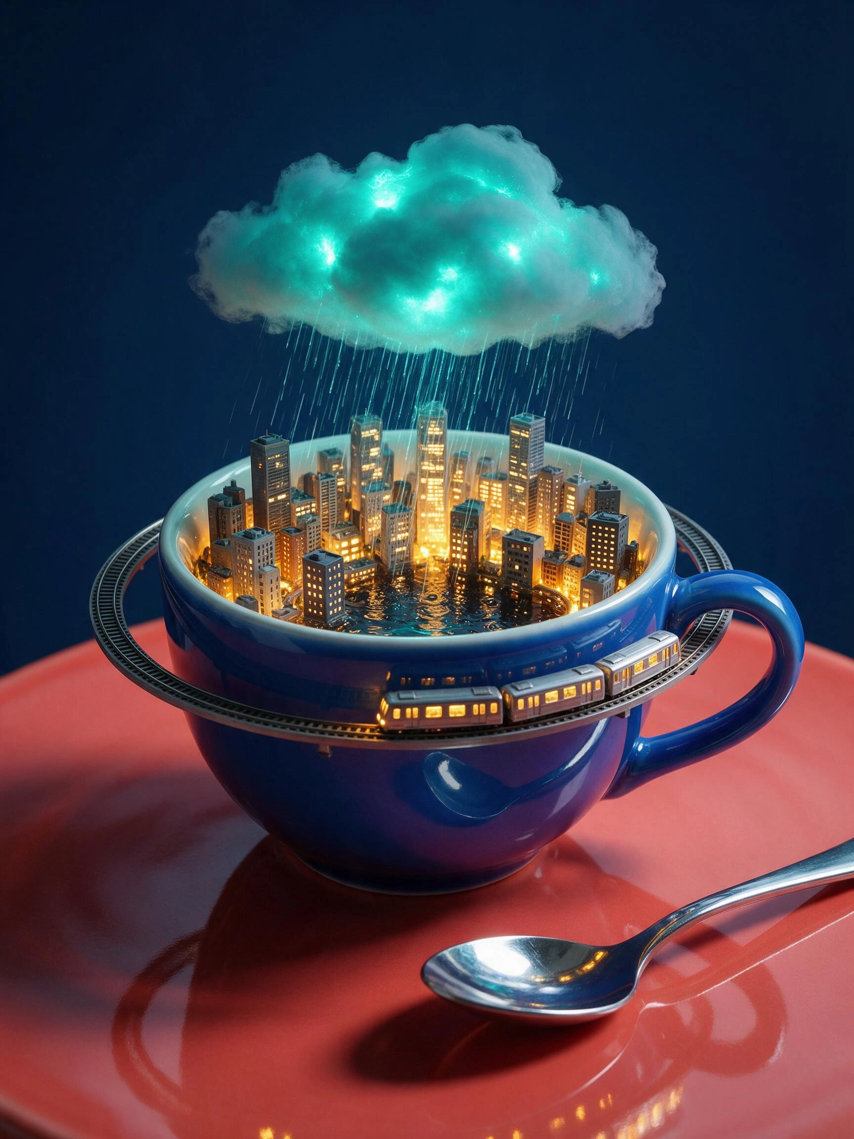 《杯中之城》，一張使用 EasySub 創建的原創 AI 圖像